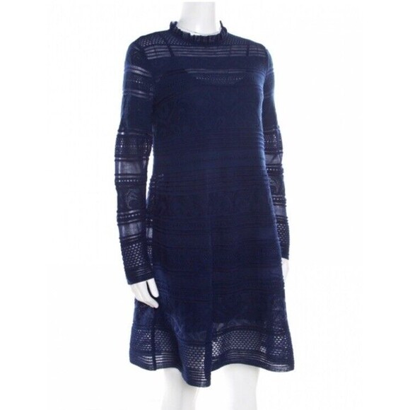 M Missoni Blue Textured Jacquard Knit lace High Neck Shift Knitted Short Dress M - Picture 1 of 6